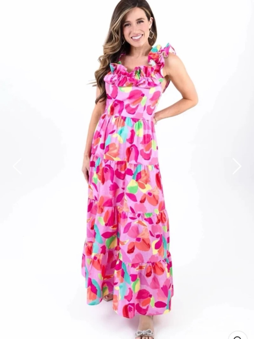 Peach Love California Blooming Affair Floral Print Back-Tie Maxi Dress Sz Large - Picture 7 of 12
